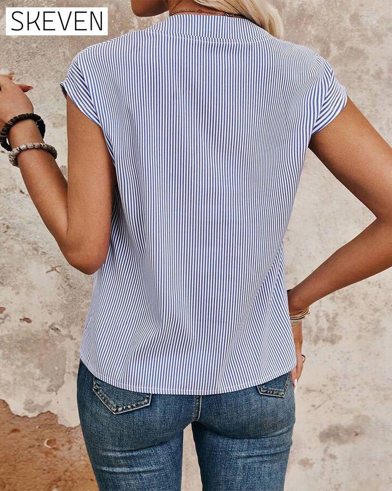 V-Neck Striped Casual Blouse
