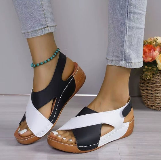 Colorblock Crossed Wedges Sandals Summer Fashion Fish Mouth Platform Shoes