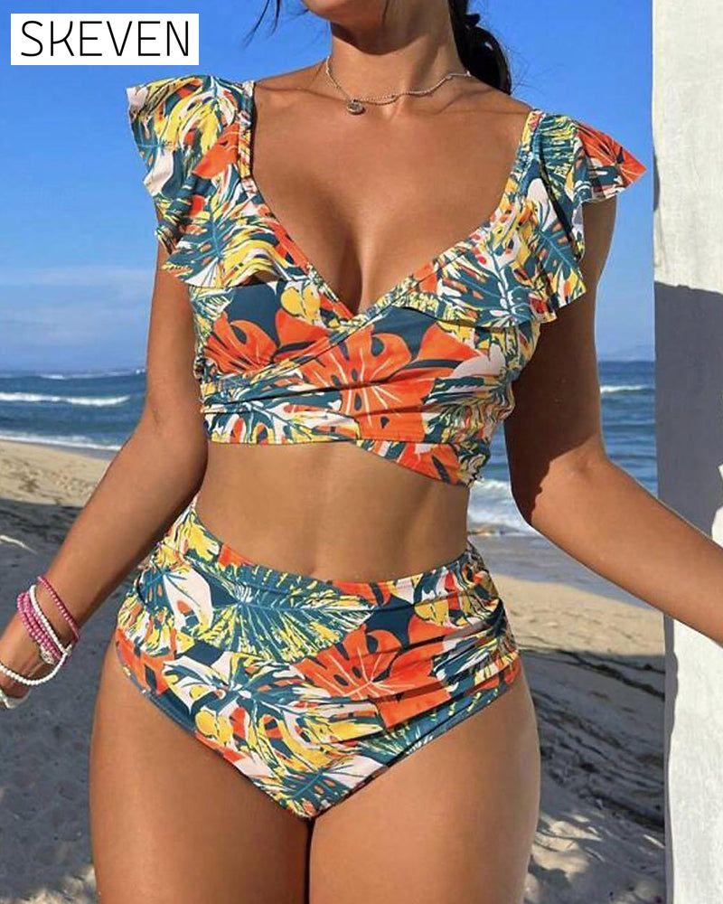 Ruffled backless bikini swimsuit