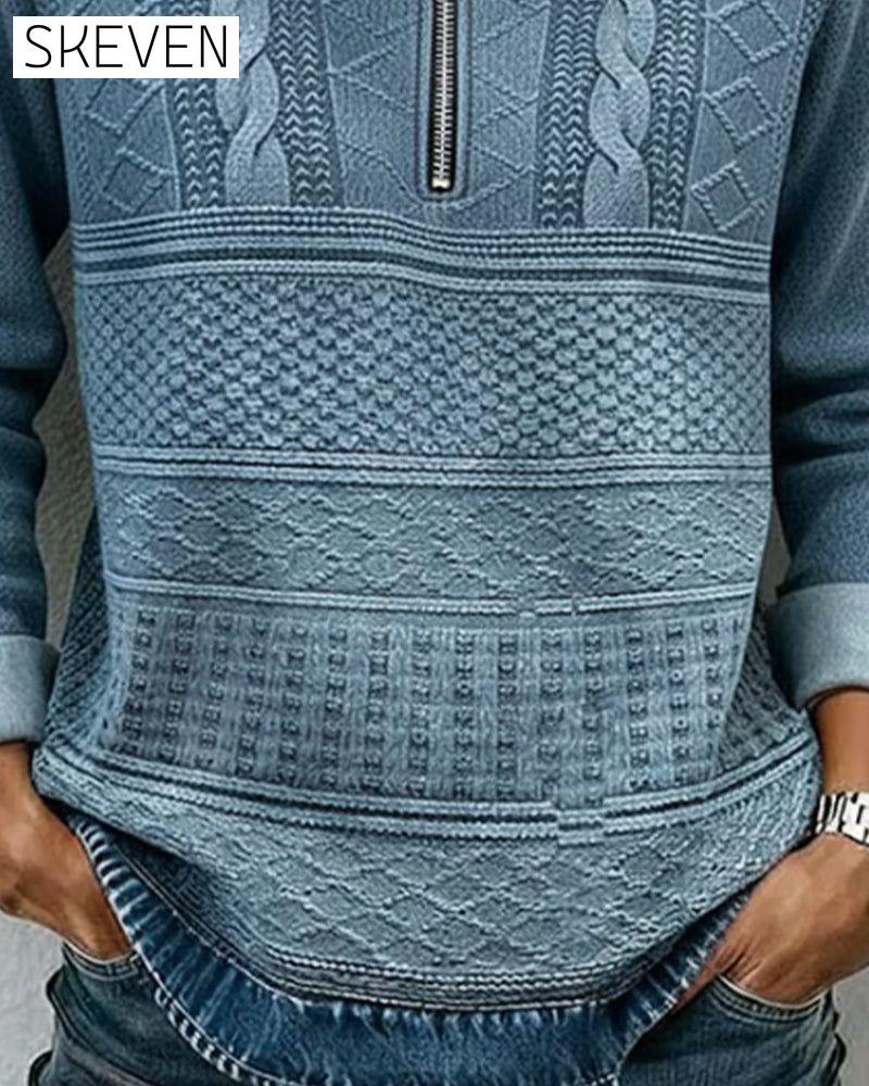 Half-Zip Cable Knit Casual Hoodie