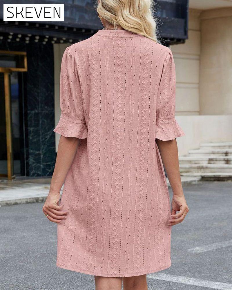 Solid Color V-Neck Dress