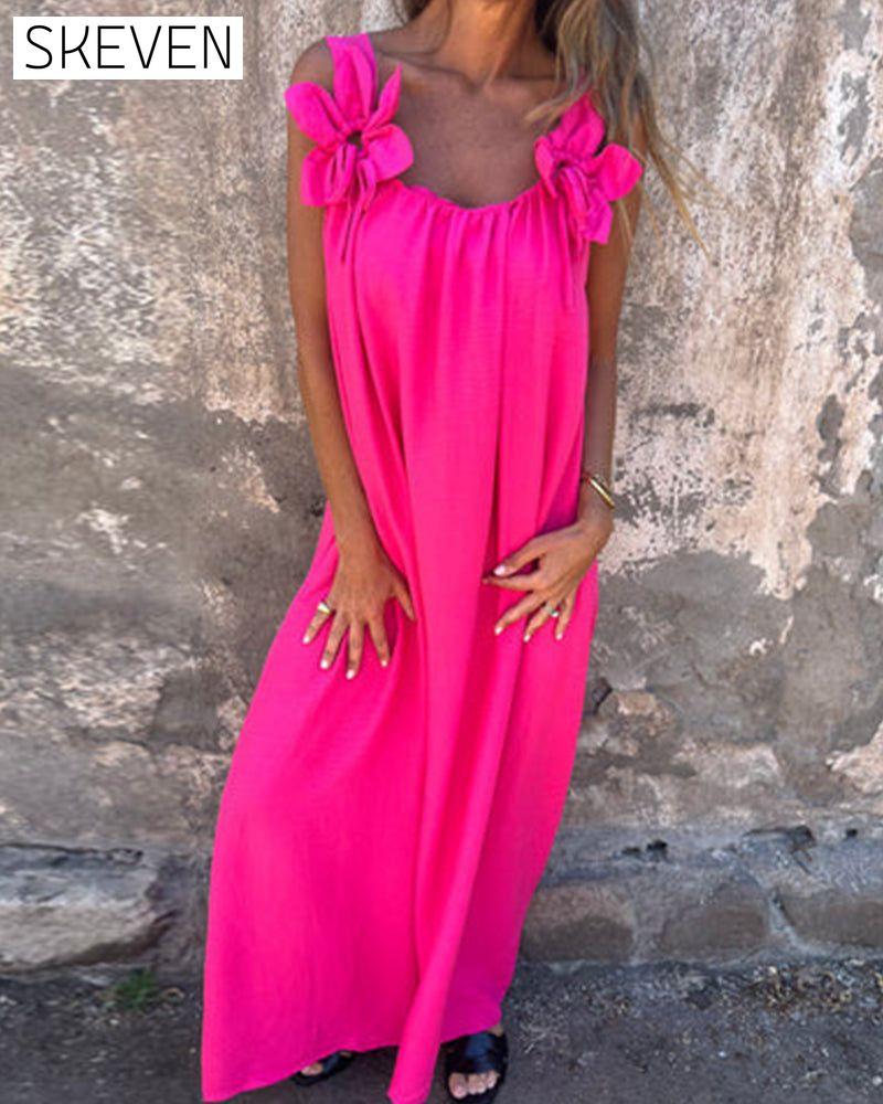 Ärmelloses, einfarbiges, modisches langes Kleid