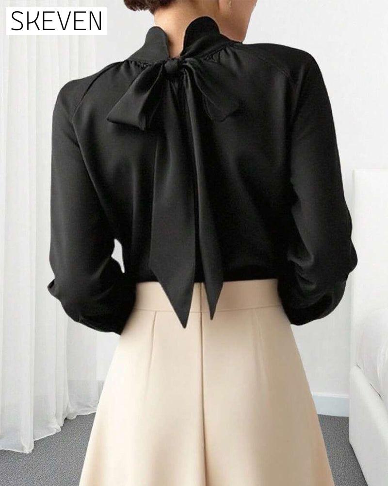 Bluse mit Laternenärmeln und hohem Kragen