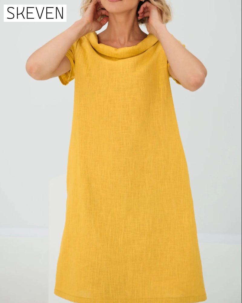 Kleid aus Baumwolle und Leinen mit doppeltem Kragen und Schleife