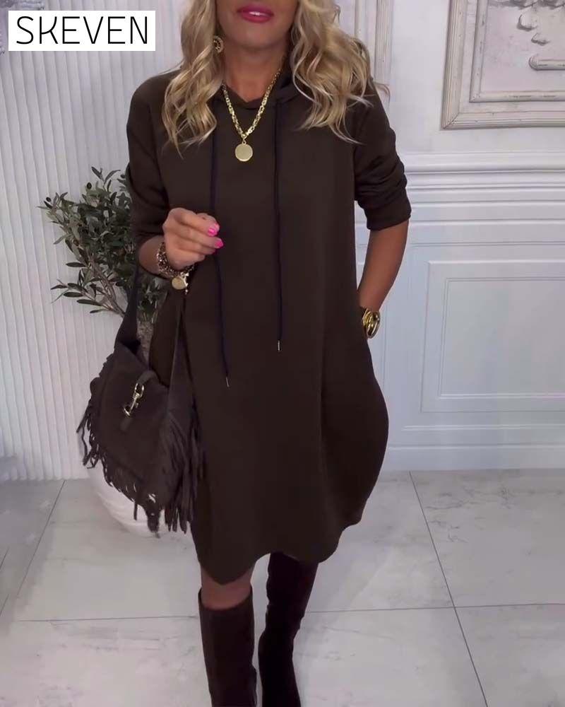 Hooded Casual Solid Color Dress