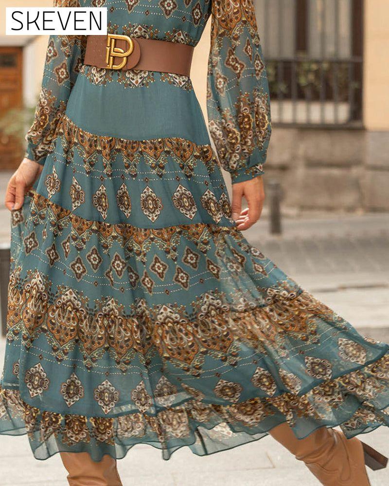 Kleid mit V-Ausschnitt im Ethno-Stil, lässig, für den Urlaub