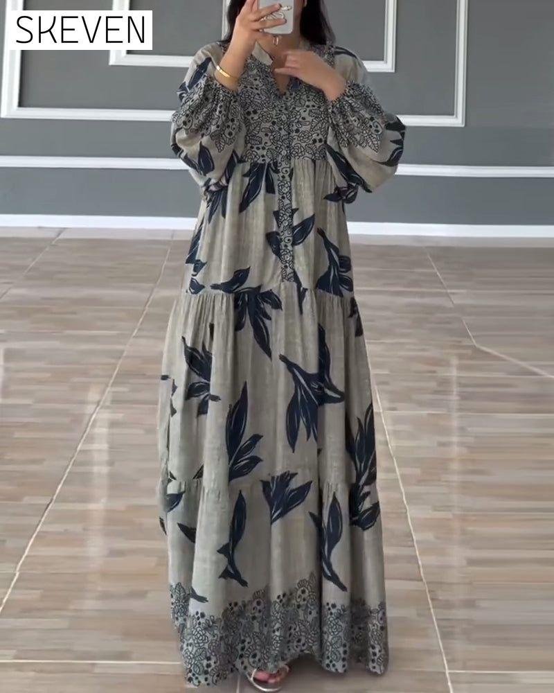 Lässiges bedrucktes Langarmkleid