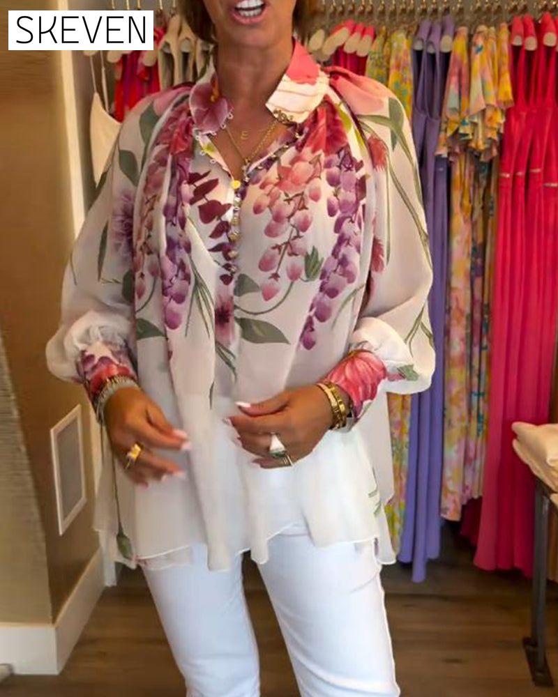Lässige Bluse mit Laternenärmeln und Print