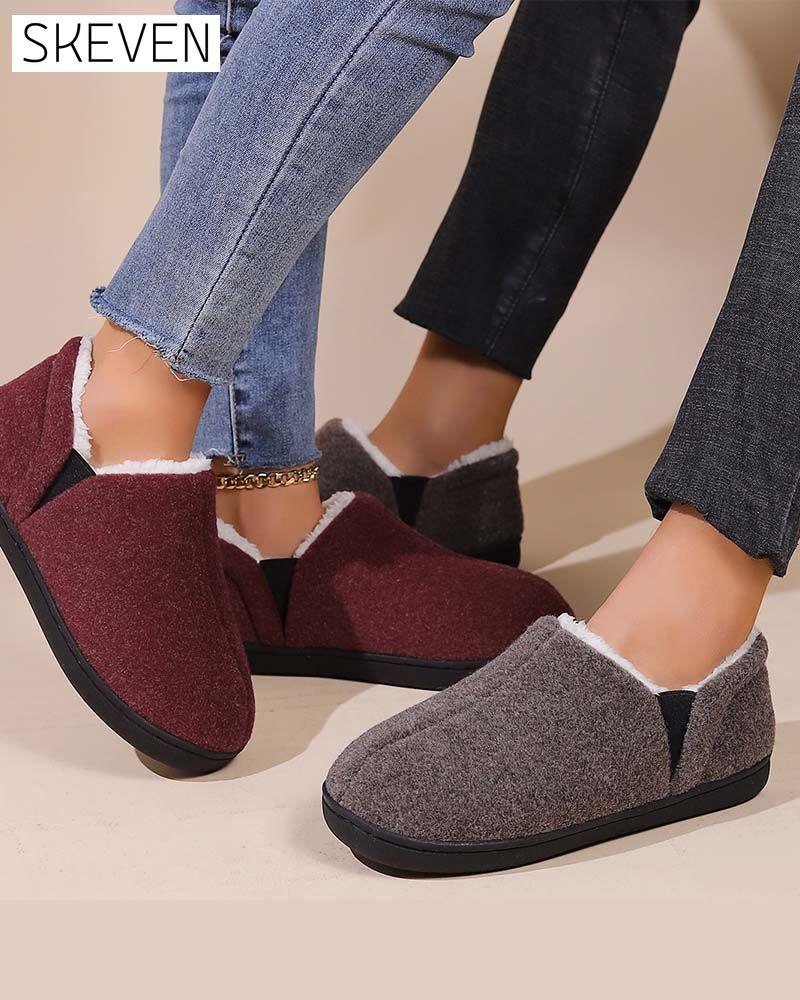 Plush solid color all-inclusive flat shoes