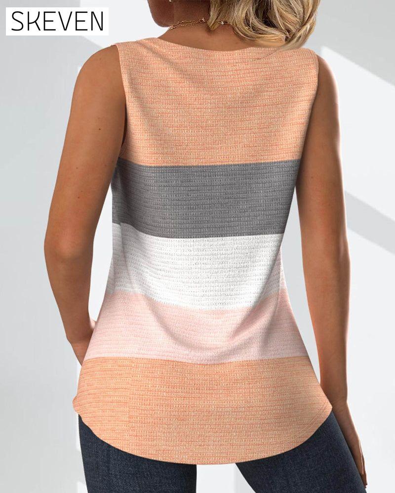 Gestreiftes, geknöpftes, plissiertes Tanktop