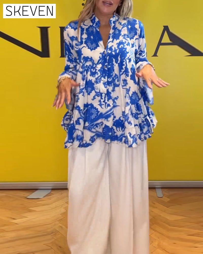 Long sleeve fresh printed blouse
