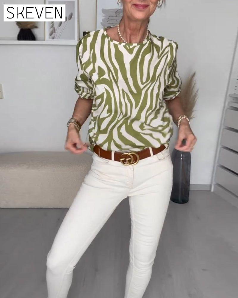 Zebra print round neck blouse