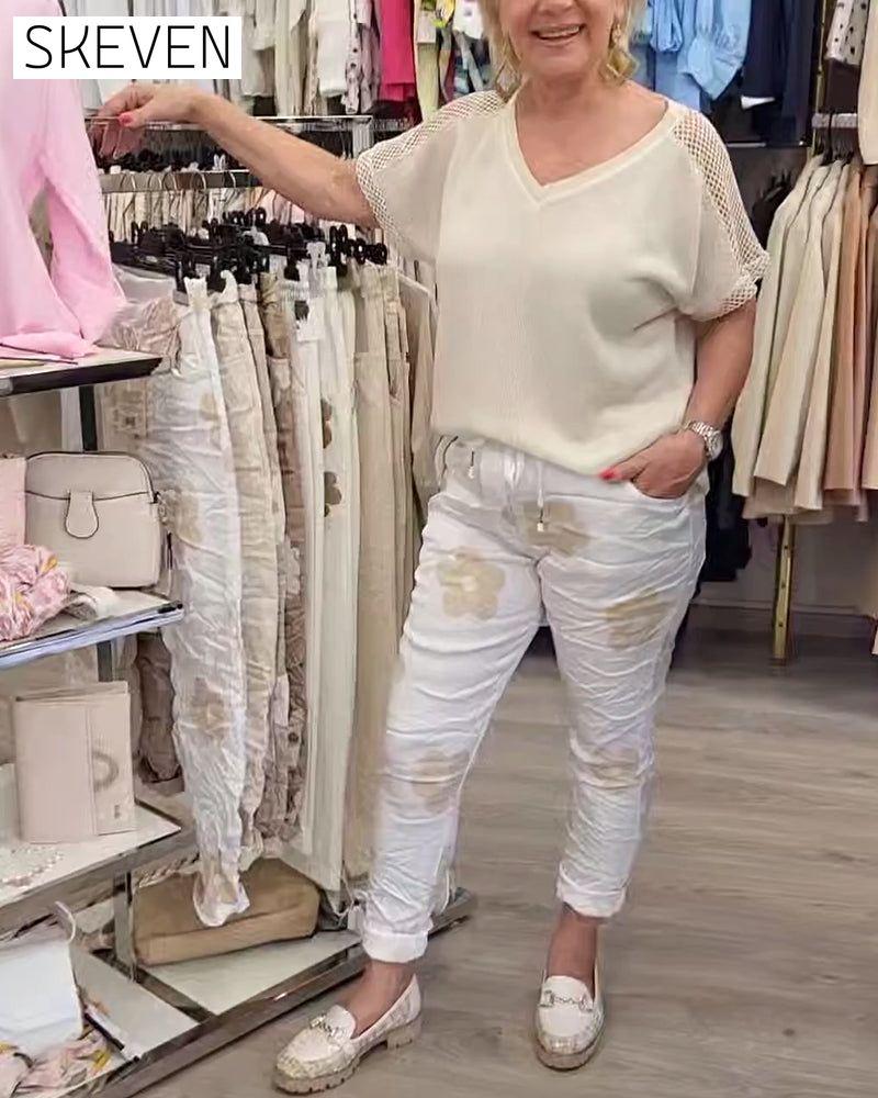 Lässige bedruckte Hose mit Kordelzug