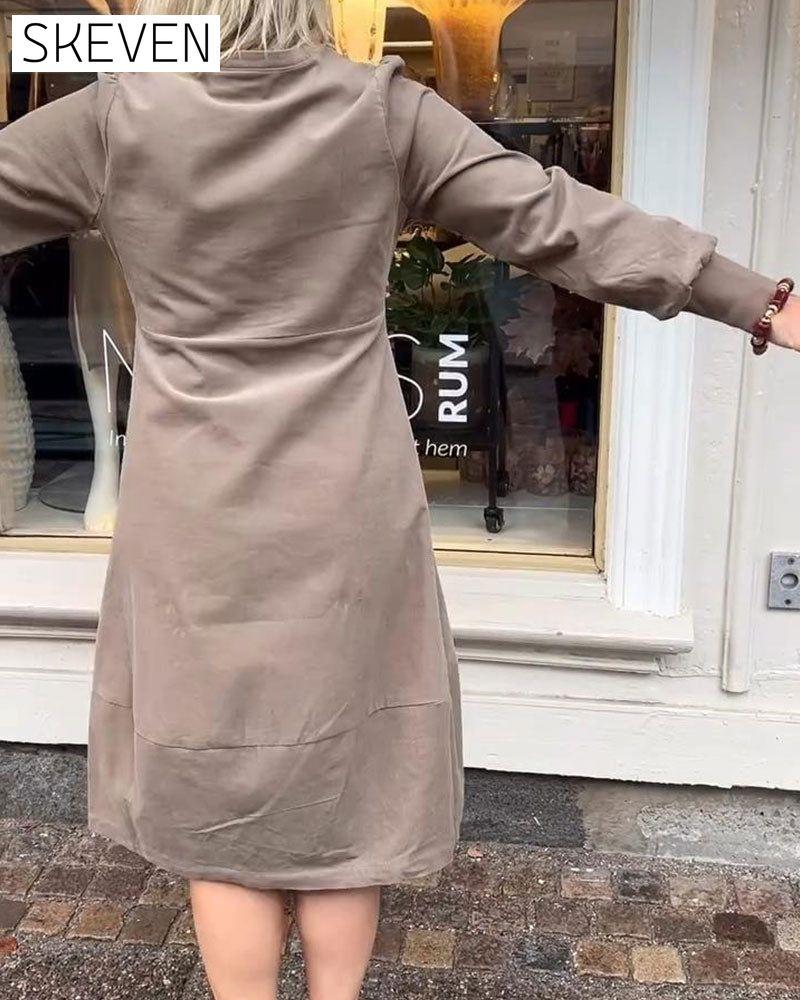 Lässiges Retro-Langarmkleid