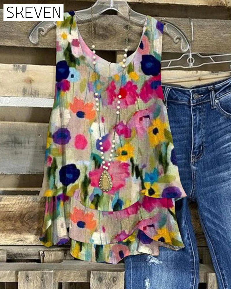 Colorful printed multi-layered casual vest summer tank tops & camis