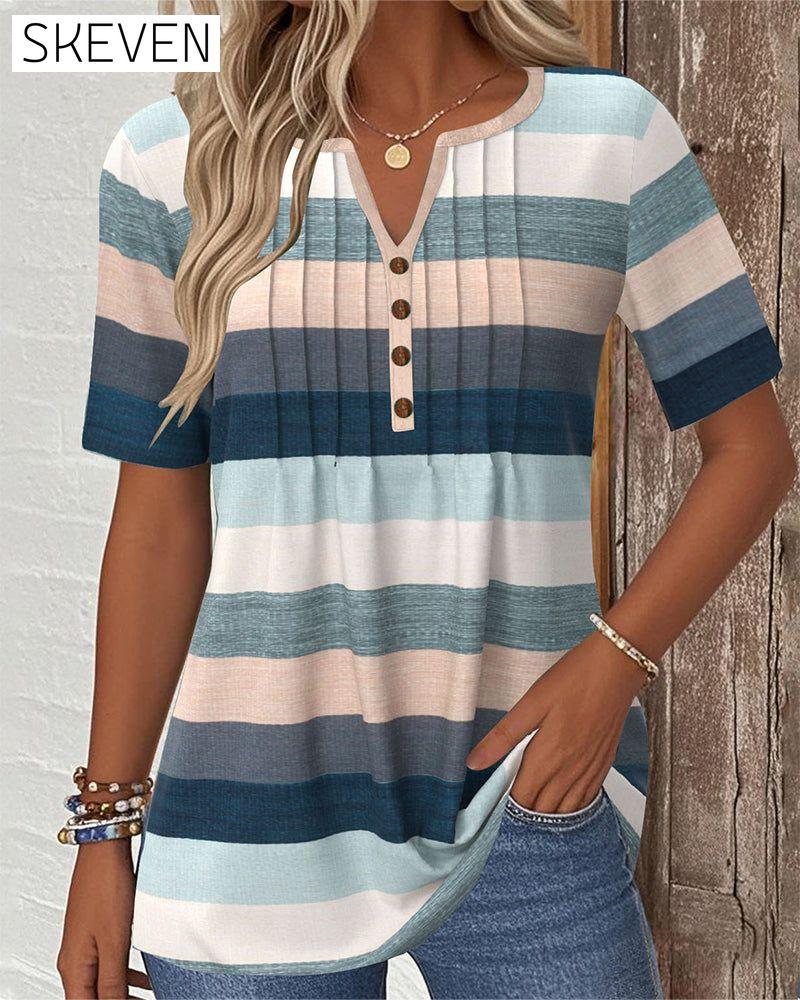 Striped Contrast Button Casual Blouse