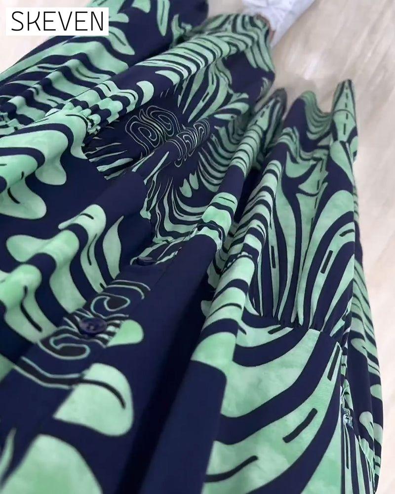 Stand collar long sleeve patchwork printed long dress