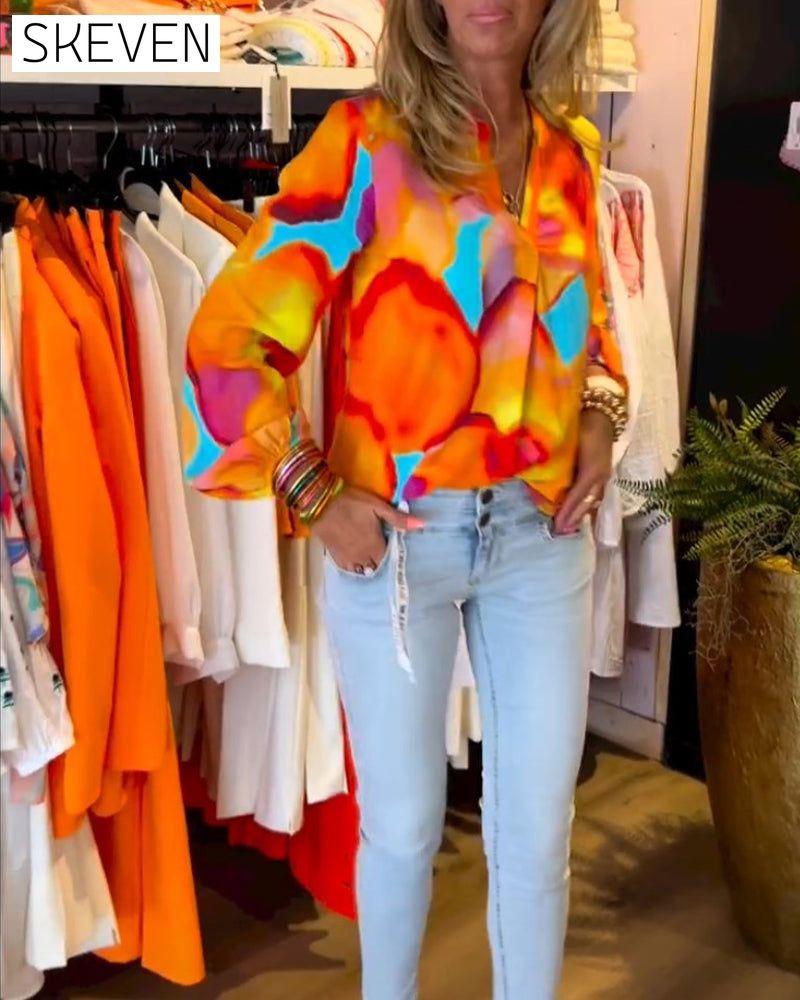 Blouse décontractée colorée à manches longues