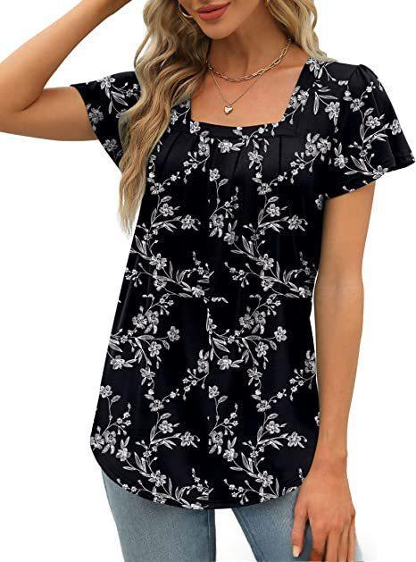 Womens Printed Short-sleeve Casual All Matching Top