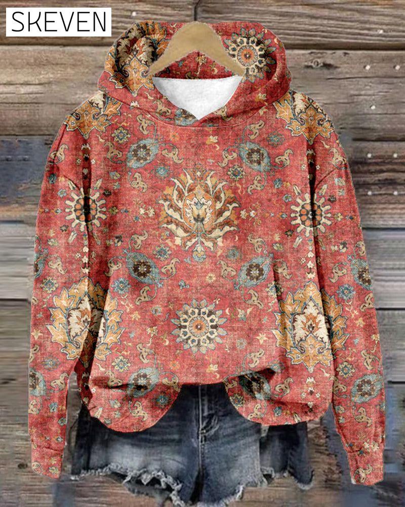 Retro ethnic style long-sleeved loose hoodie 2024 f/w hoodies Western Style