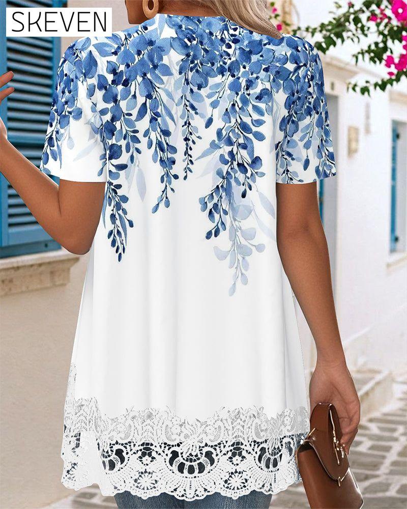 Irregular Faux Two-Piece Print Blouse