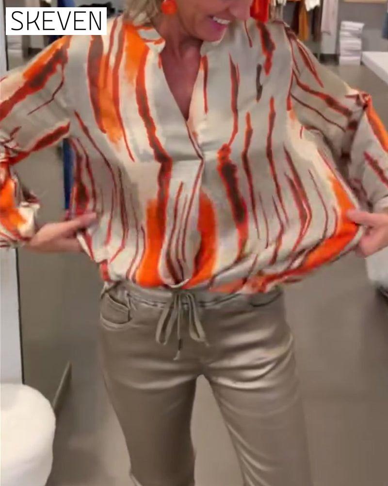 Long sleeve striped print blouse