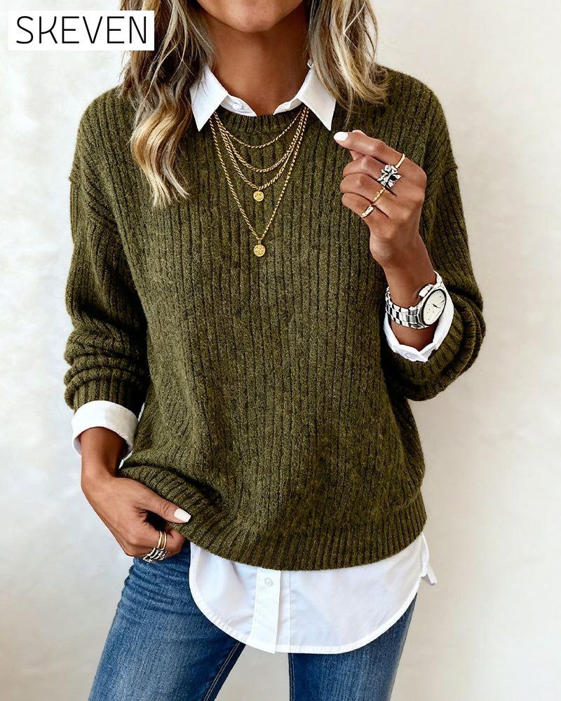 Pullover mit Hemdkragen und Patchwork-Design