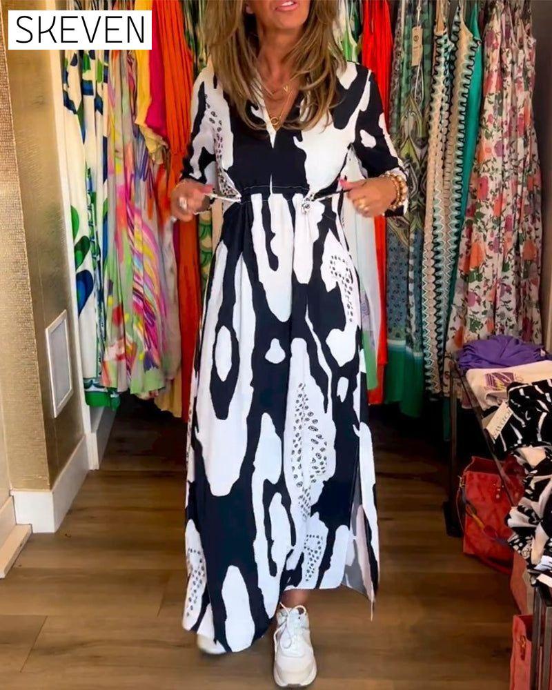 Slit V Neck Long Sleeve Dress 2023 F/W 23BF casual dresses Clothes Dresses Spring