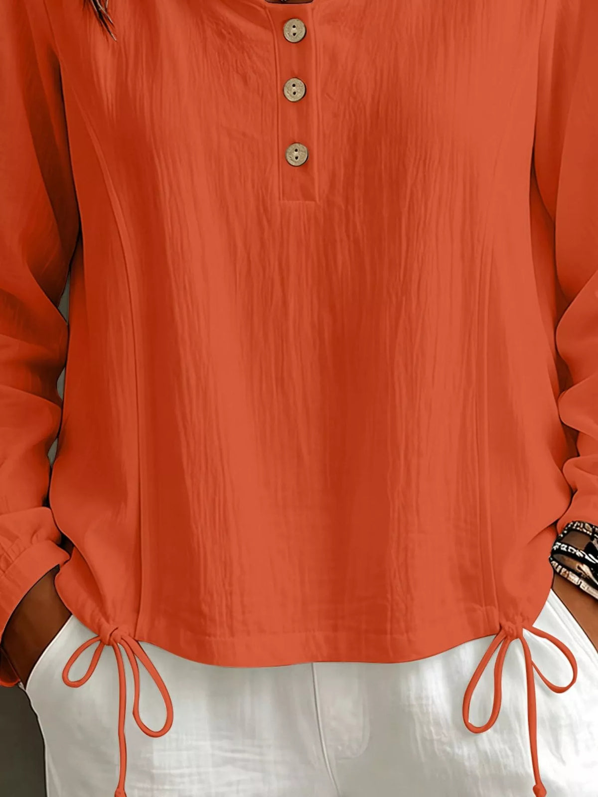 Button Detail Long Sleeve Hooded Blouse