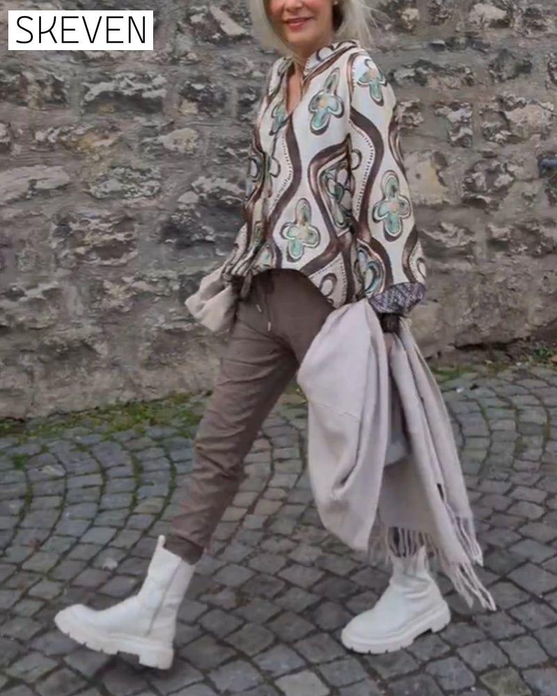 Retro style fashionable long sleeve blouse