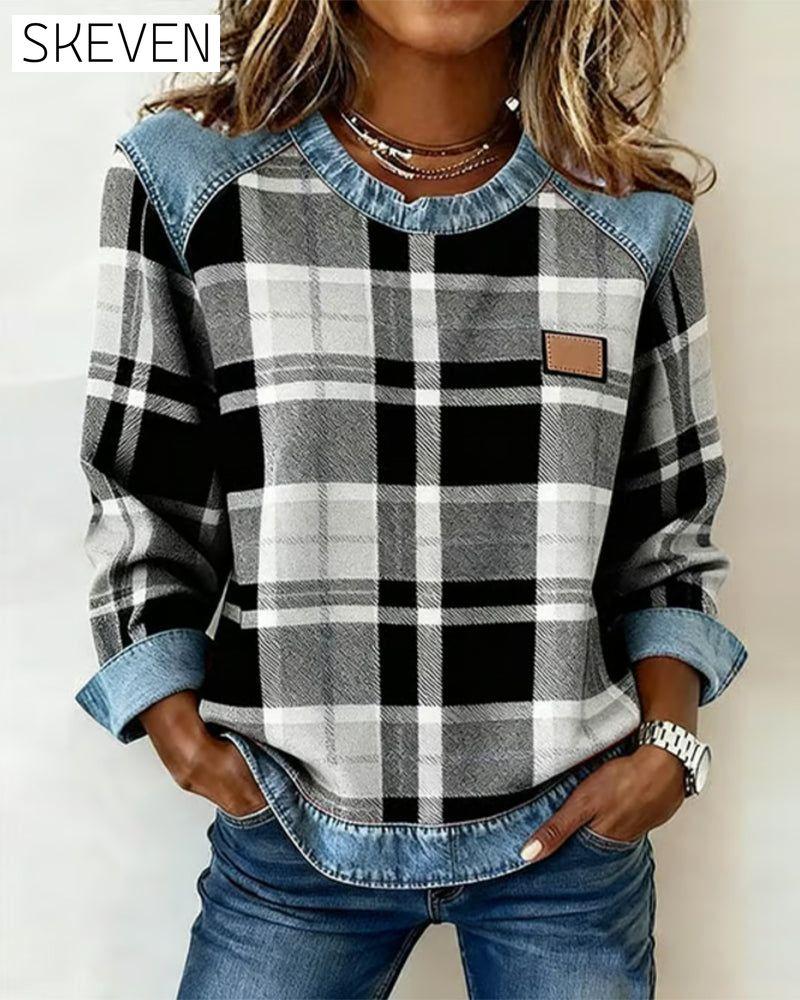 Kariertes Patchwork-Sweatshirt