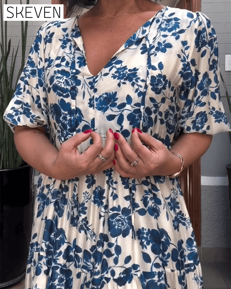 Short-Sleeved Floral Print Dress