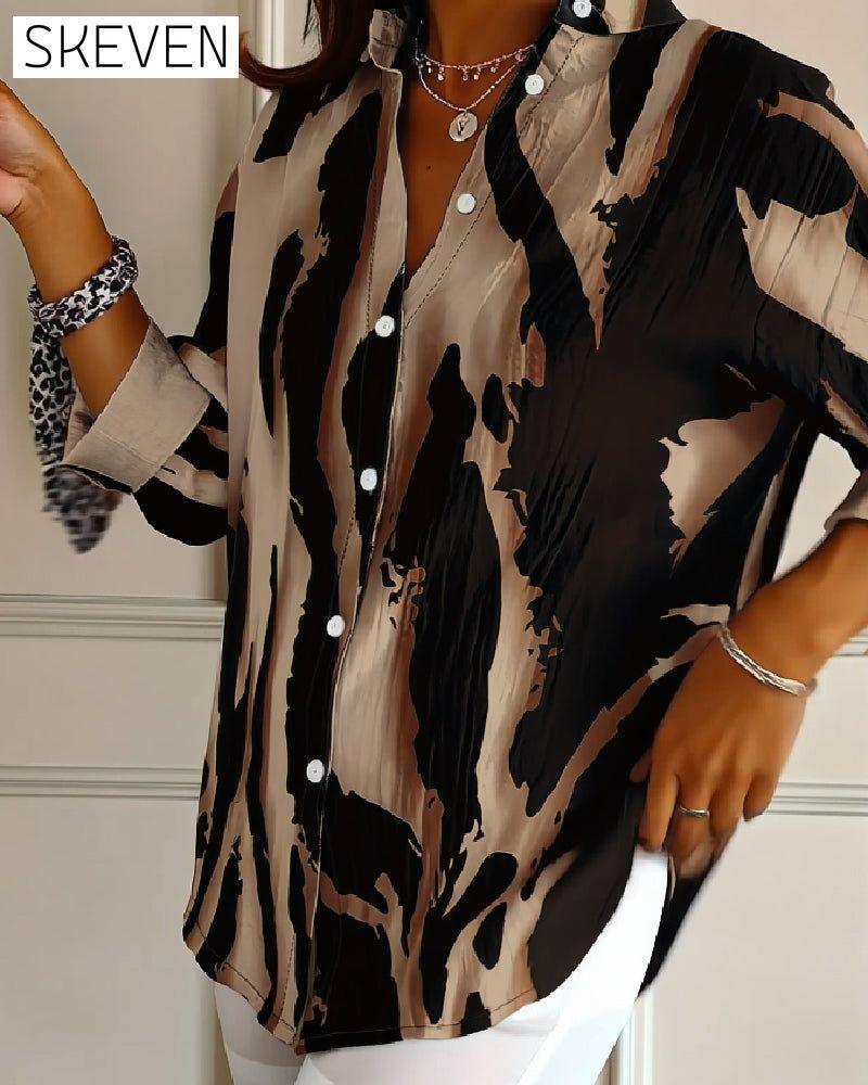 Stand Collar Irregular Printed Blouse