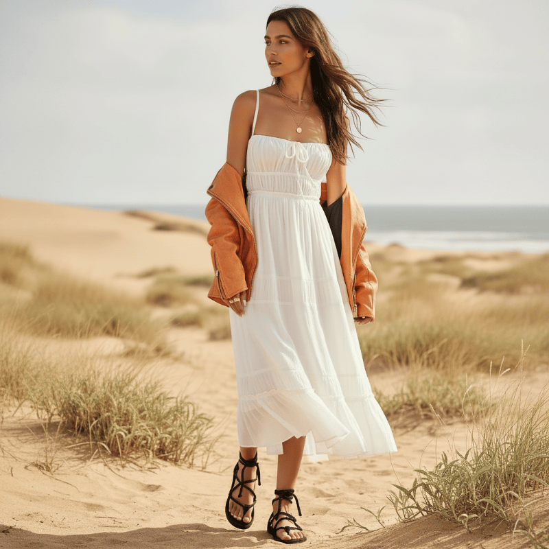Boho Backless Tie-Back Maxi Dress