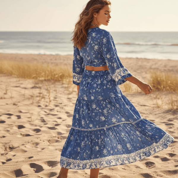 Blue Boho Floral Matching Set