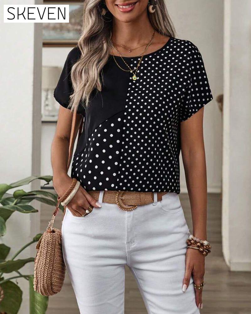 Round Neck Polka Dot Print T-Shirt