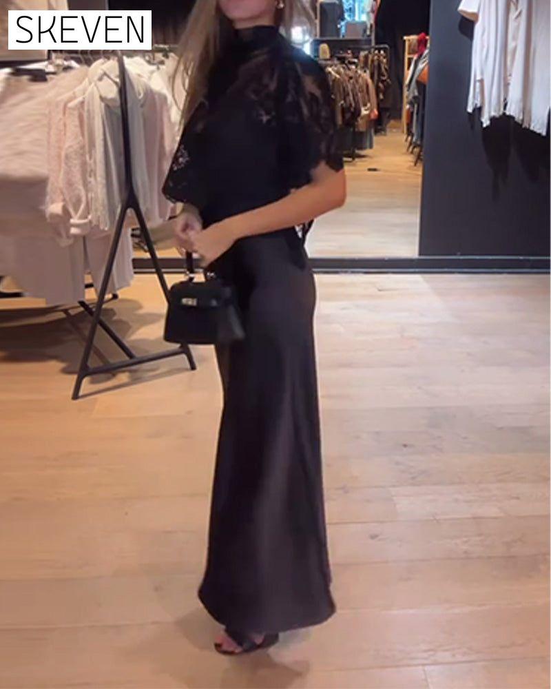 Ensembles chemisier en dentelle et résille et robe nuisette drapée