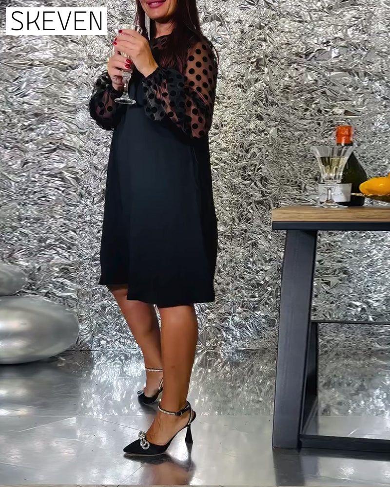 A-Linien-Kleid aus Mesh mit Polka-Dots
