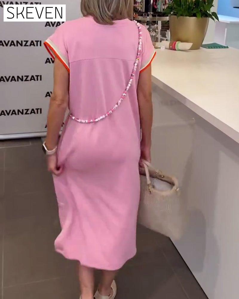 Robe décontractée fendue à manches en V et col en V, manches en feuille de lotus
