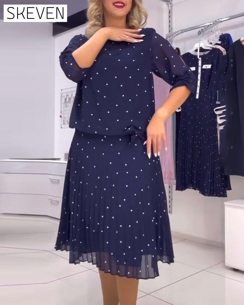 robe décontractée à pois et col rond