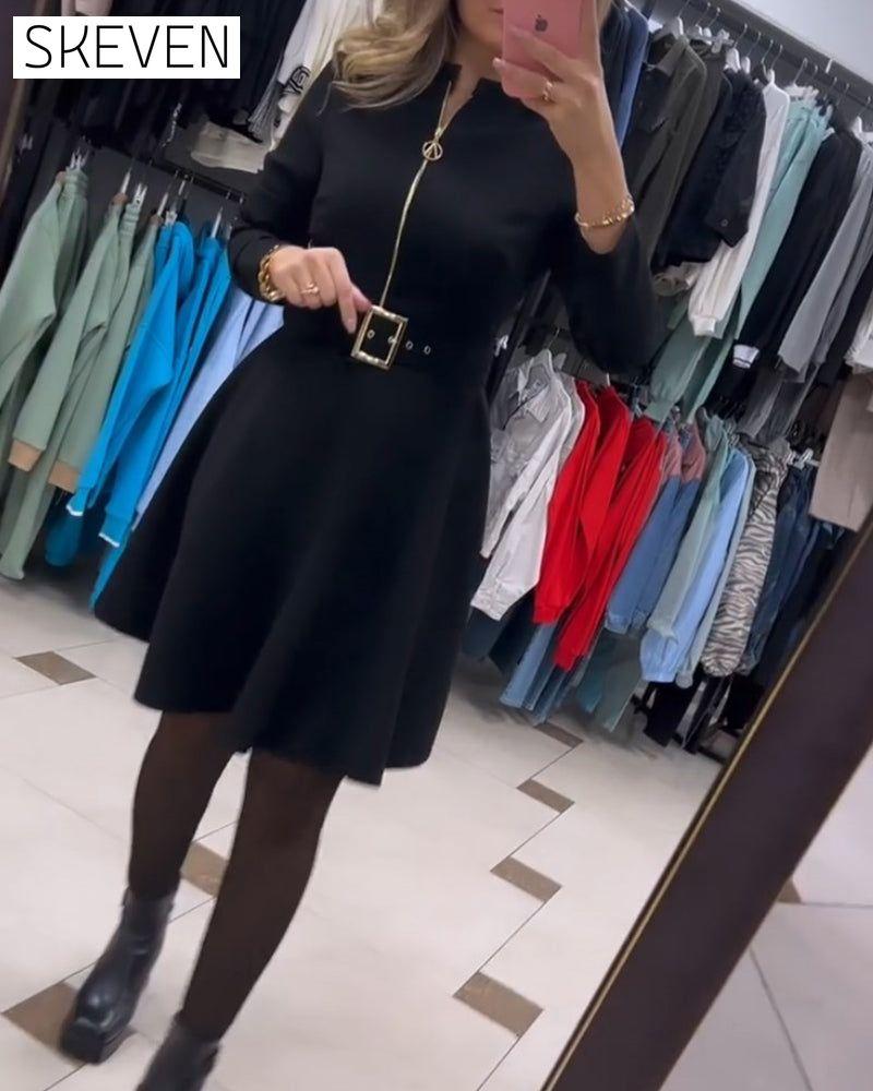 Kleid mit Reißverschluss, schlicht und einfarbig