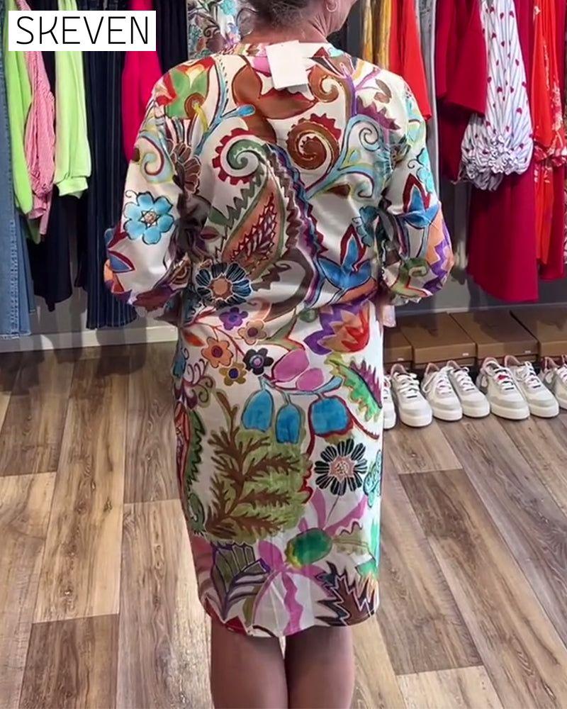 Stehkragen-Kleid mit Blumenmuster
