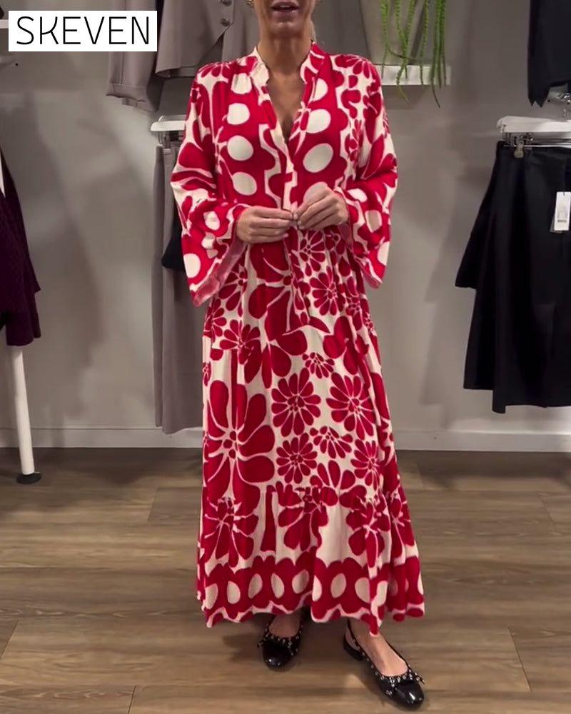 V-Neck Loose Plus Size Floral Print Dress