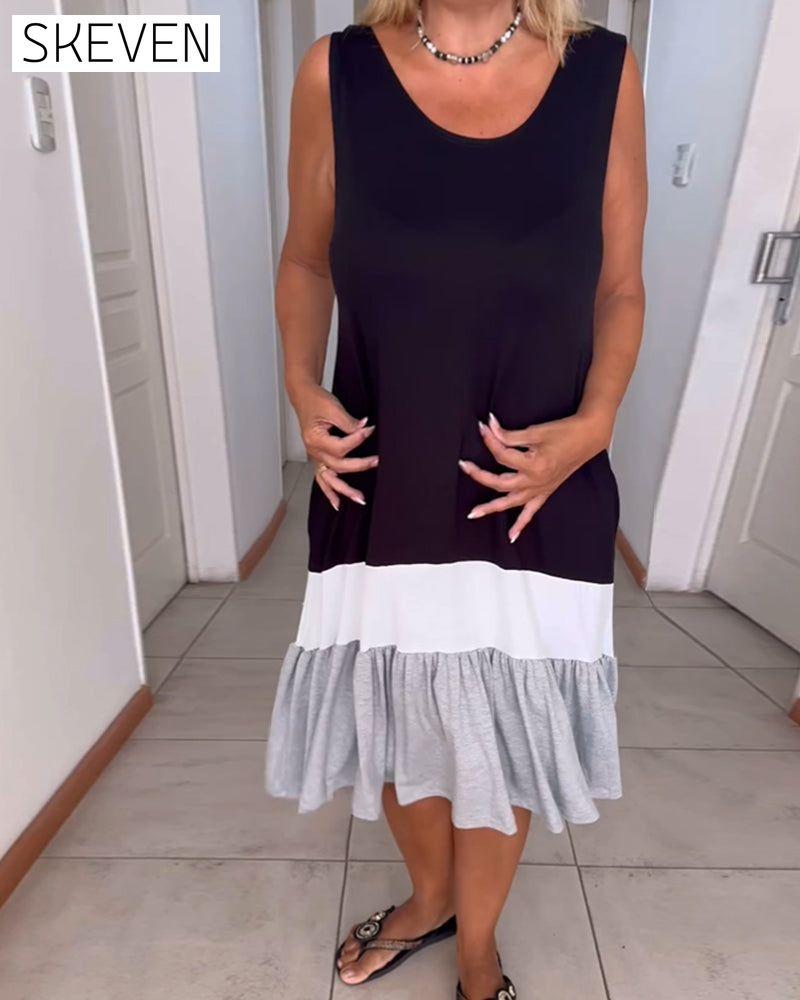 Ärmelloses Kleid mit Farbblock-Design und Rundhalsausschnitt