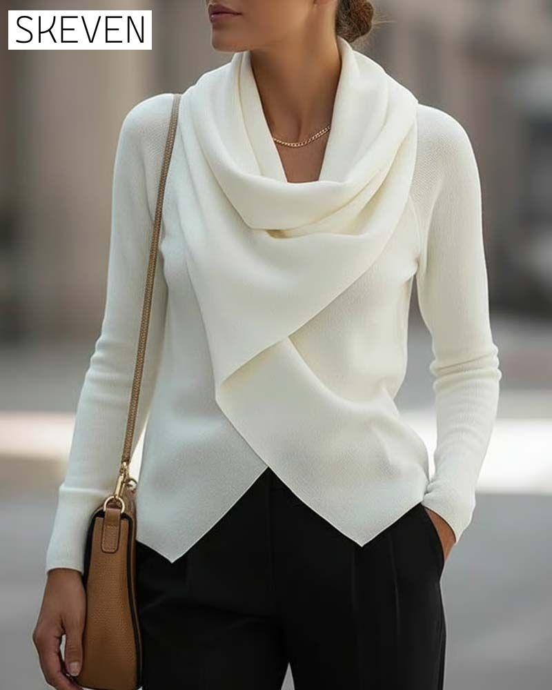 Slouchy Collar Irregular Solid Color Knit Top