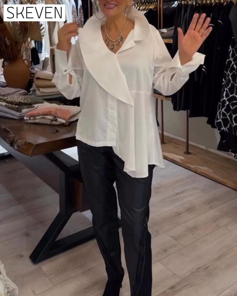 Irregular Lapel Solid Color Shirt