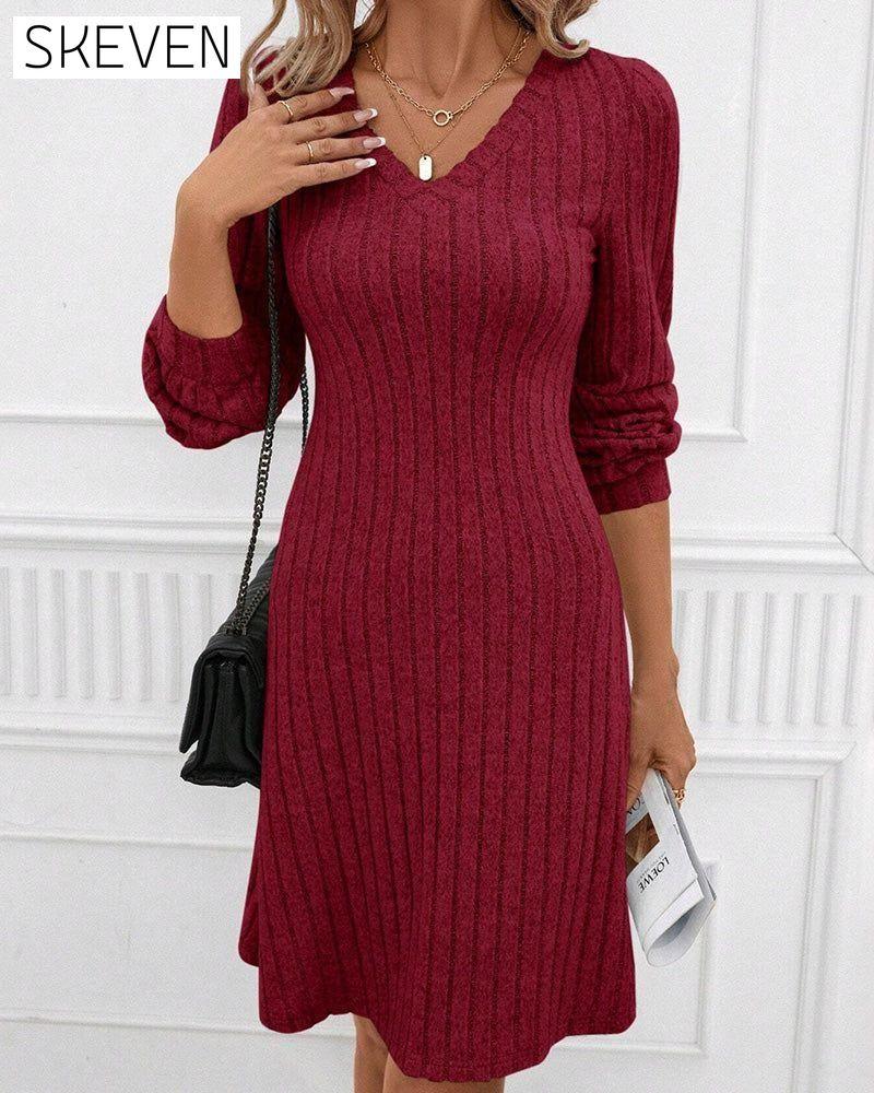 V-neck ribbed solid color dress 2023 f/w 23BF casual dresses Clothes Dresses spring