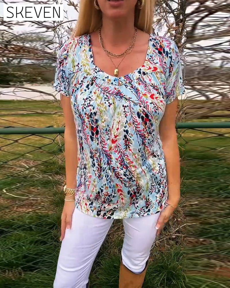 T-shirt imprimé à col rond et manches courtes