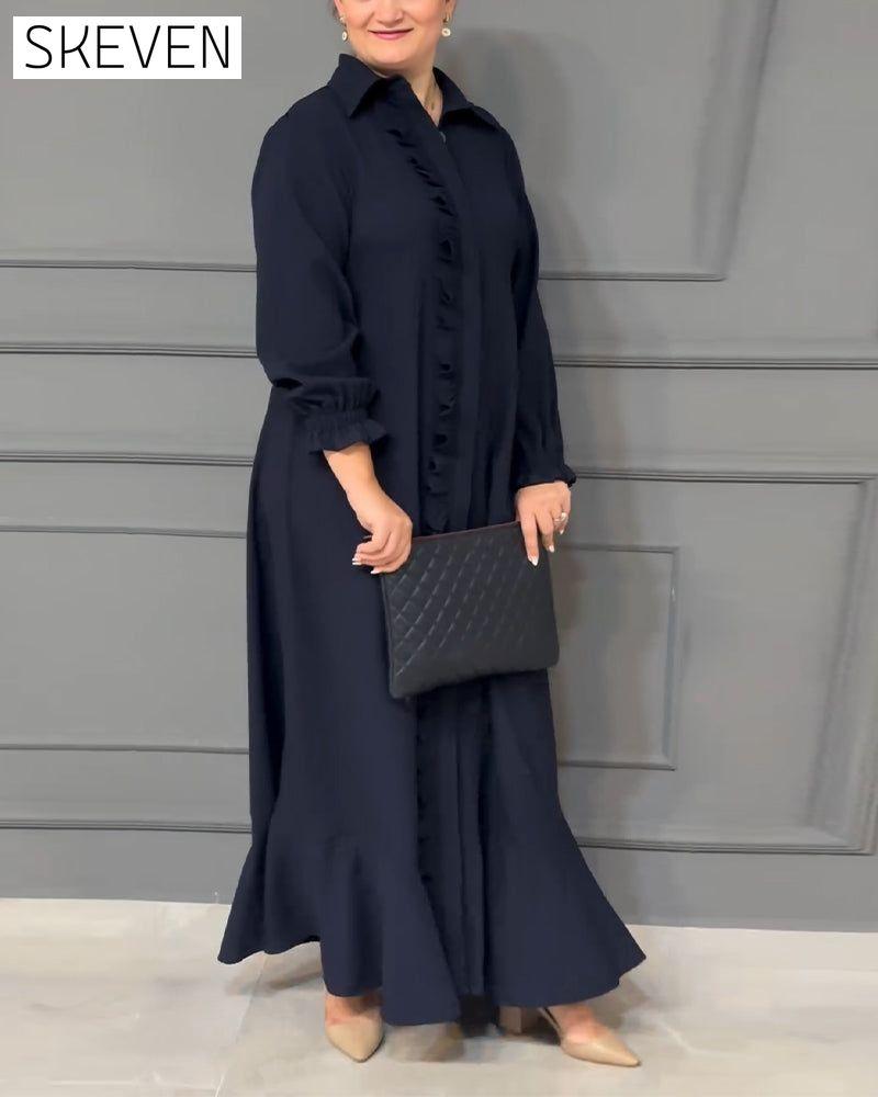 Balloon sleeve button ruffle shirt dress 2024 f/w casual dresses