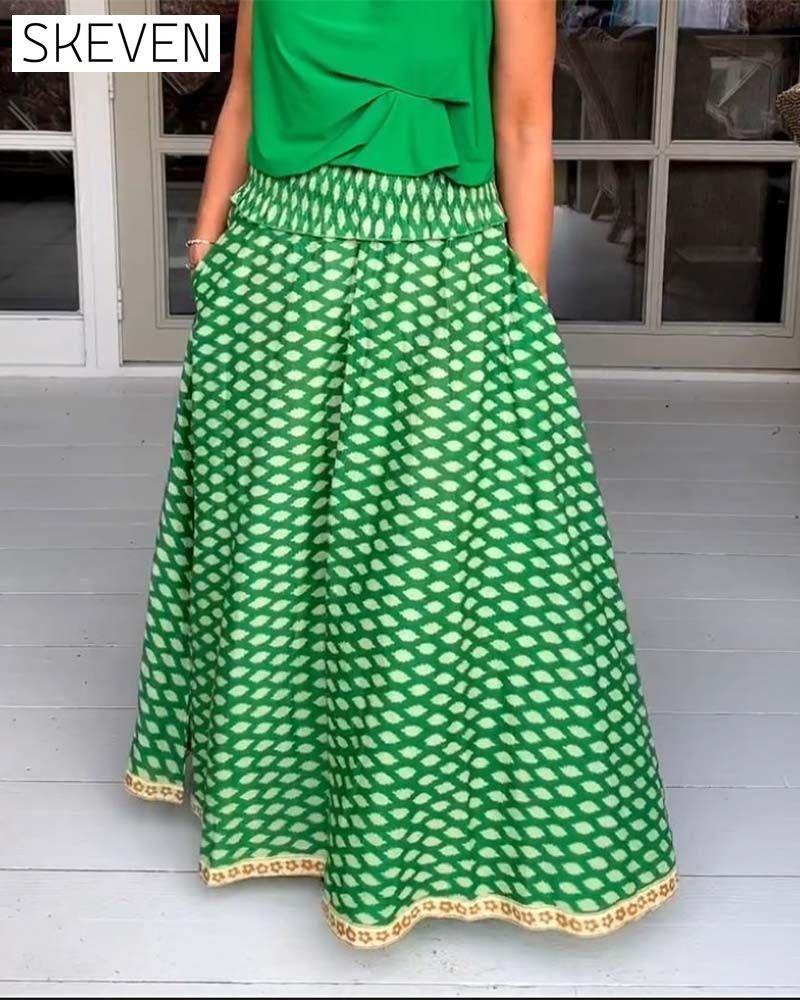 Printed vacation style mid-waist skirt skirts spring summer